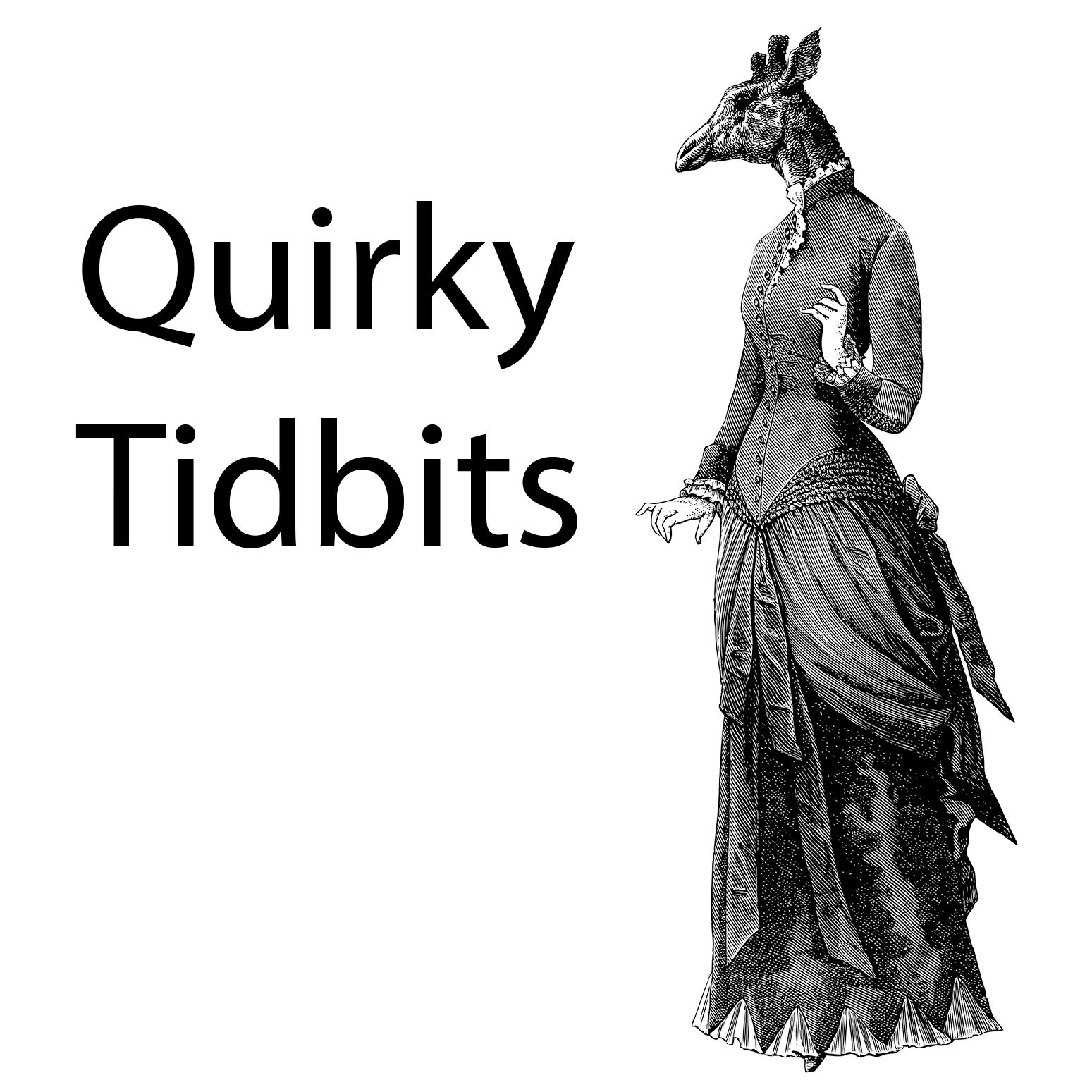 logo showing Victorian lady with a giraffe head and the name Quirky Tidbits